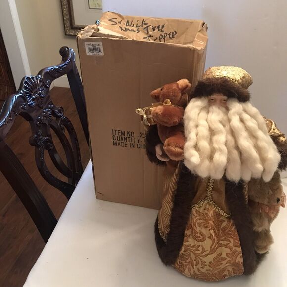 Roman Inc. Gold and Red Attire Vintage Santa Table/Tree Topper and Attached Toys - Picture 3 of 8